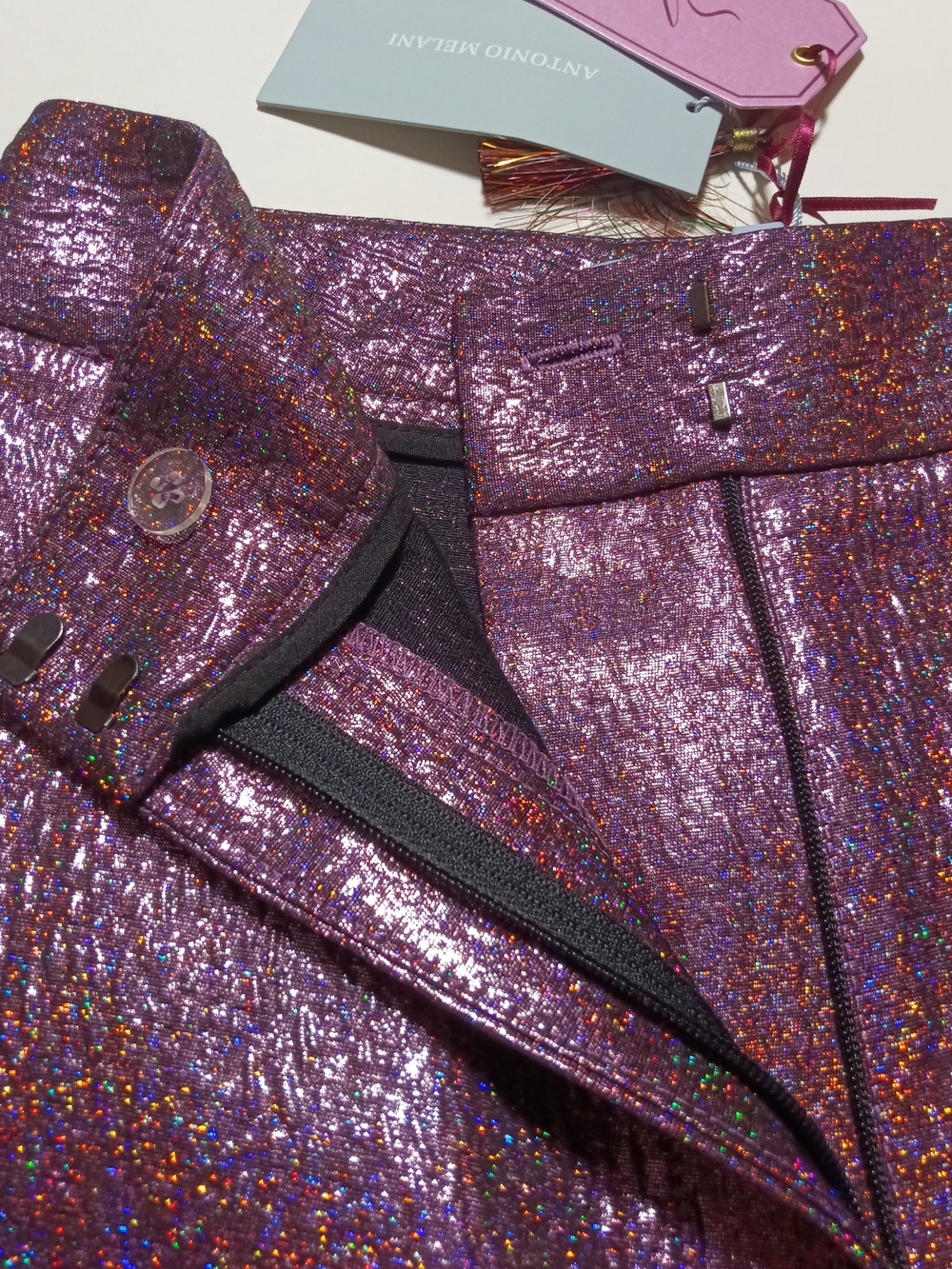 Antonio Melani X The Nat Note Sita Pink Holographic Jacquard Wide-Leg Pants Sz 0 - Picture 12 of 16